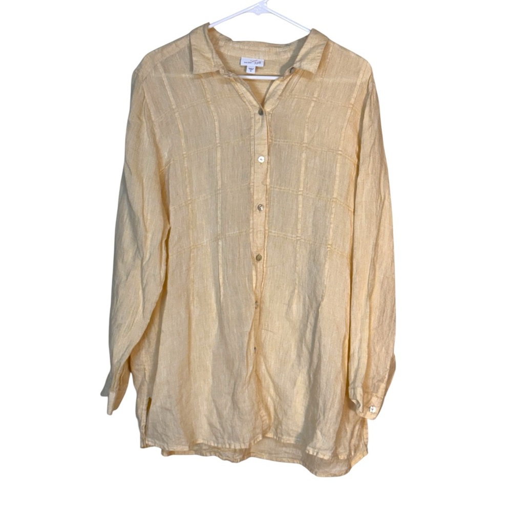 J Jill Women’s Love 100% Linen Shirt Top Yellow Button Up Size XL Pleats